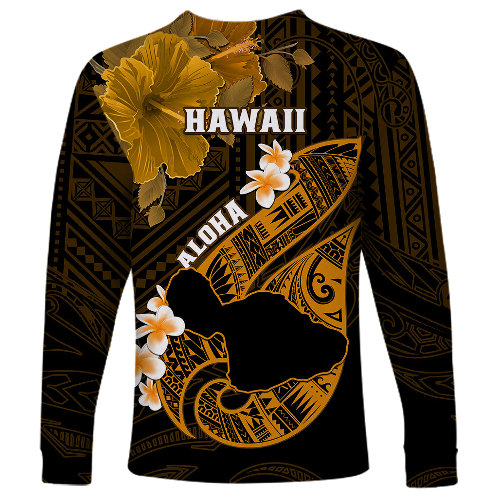 Hawaii Maui Long Sleeve Shirt Polynesian Fish Hook Hibiscus Gold Version LT05 - Polynesian Pride