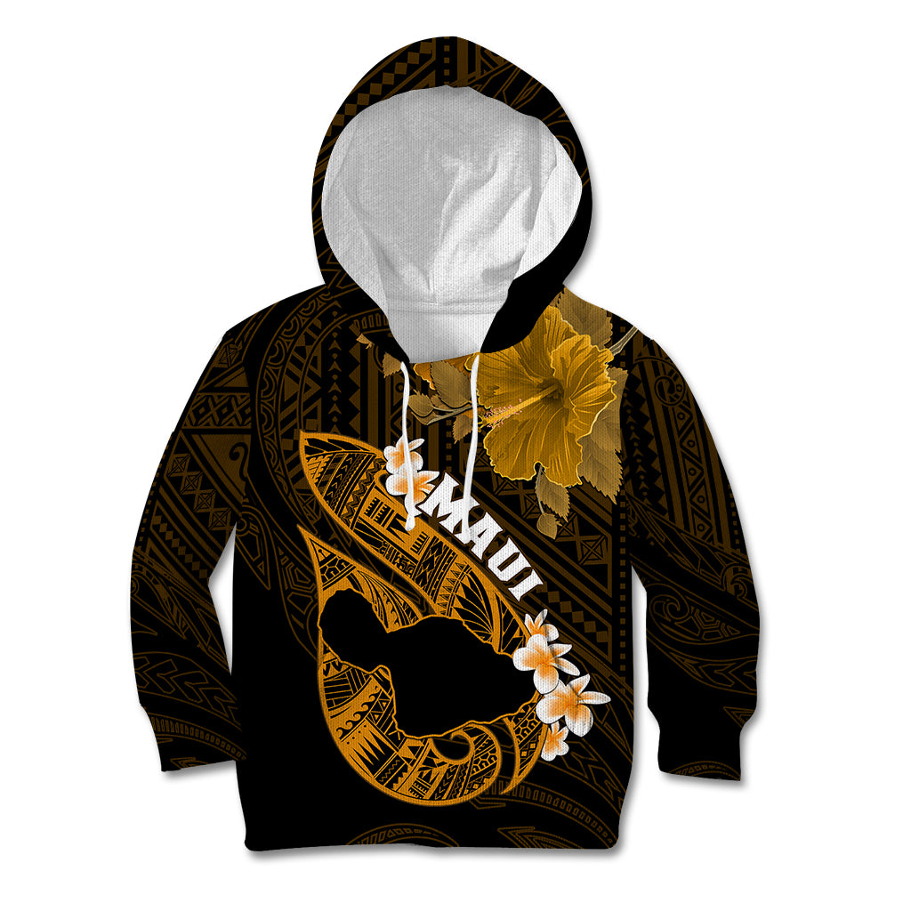 Personalized Hawaii Maui Kid Hoodie Polynesian Fish Hook Hibiscus Gold Version LT05 Hoodie Gold - Polynesian Pride