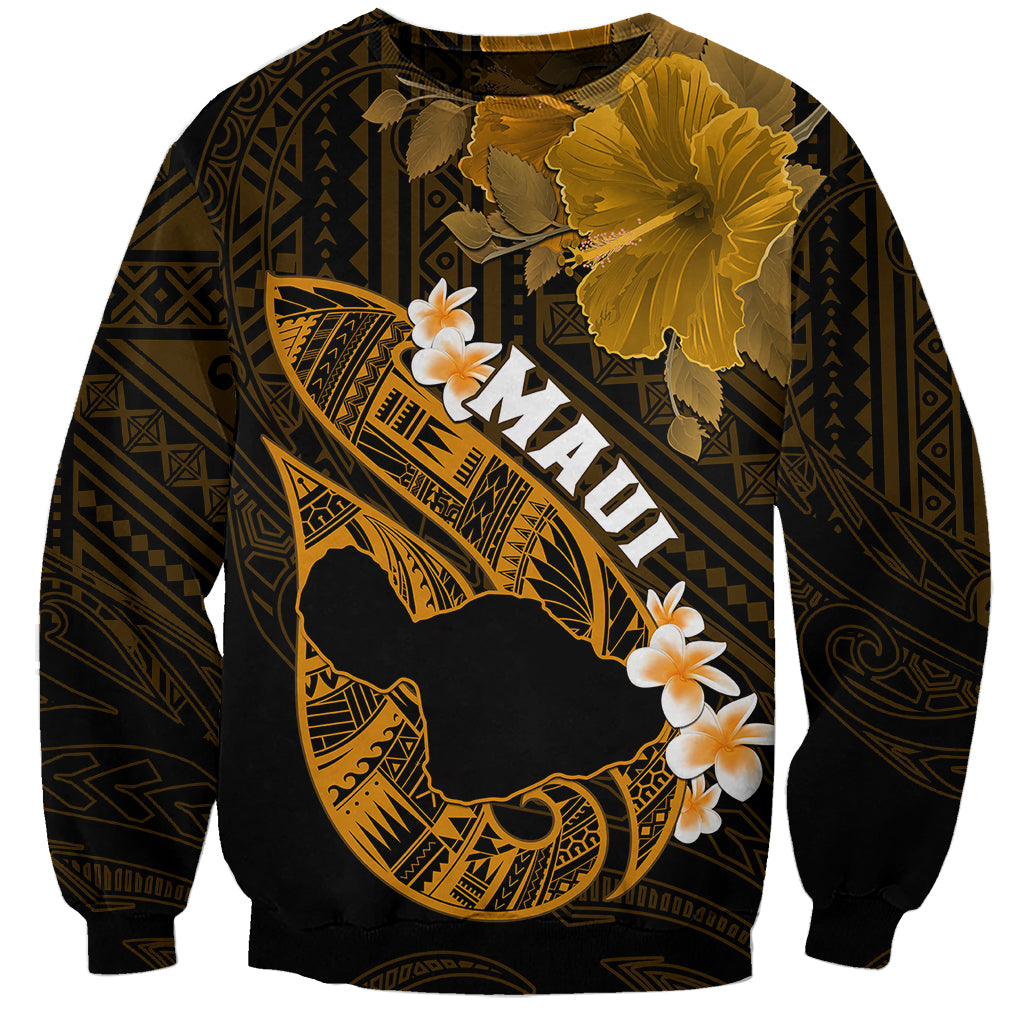 Personalized Hawaii Maui Sweatshirt Polynesian Fish Hook Hibiscus Gold Version LT05 Unisex Gold - Polynesian Pride