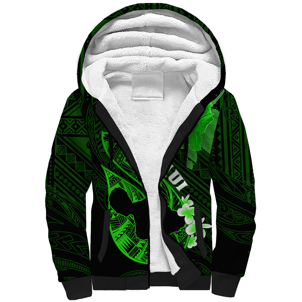 Hawaii Maui Sherpa Hoodie Polynesian Fish Hook Hibiscus Green Version LT05 Unisex Green - Polynesian Pride