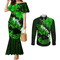 Personalized Hawaii Maui Couples Matching Mermaid Dress and Long Sleeve Button Shirts Polynesian Fish Hook Hibiscus Green Version LT05 Green - Polynesian Pride
