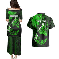 Personalized Hawaii Maui Couples Matching Puletasi Dress and Hawaiian Shirt Polynesian Fish Hook Hibiscus Green Version LT05 - Polynesian Pride