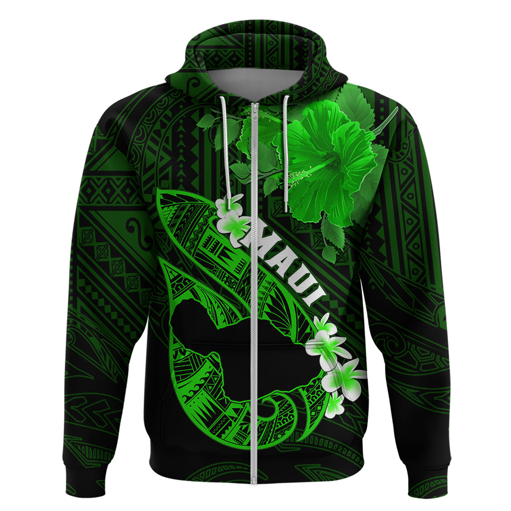 Personalized Hawaii Maui Hoodie Polynesian Fish Hook Hibiscus Green Version LT05 - Polynesian Pride