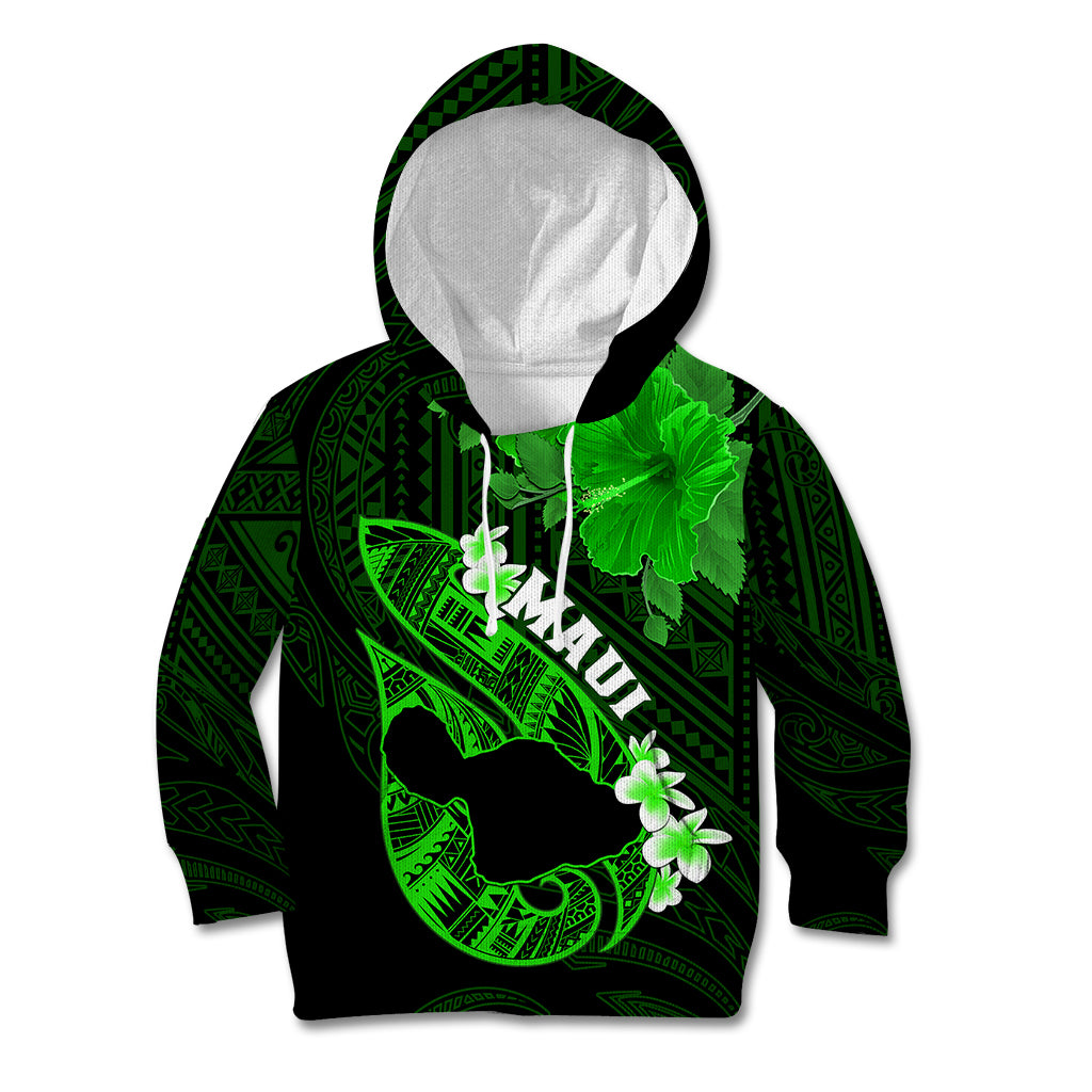 Personalized Hawaii Maui Kid Hoodie Polynesian Fish Hook Hibiscus Green Version LT05 Hoodie Green - Polynesian Pride