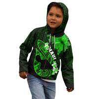 Personalized Hawaii Maui Kid Hoodie Polynesian Fish Hook Hibiscus Green Version LT05 - Polynesian Pride