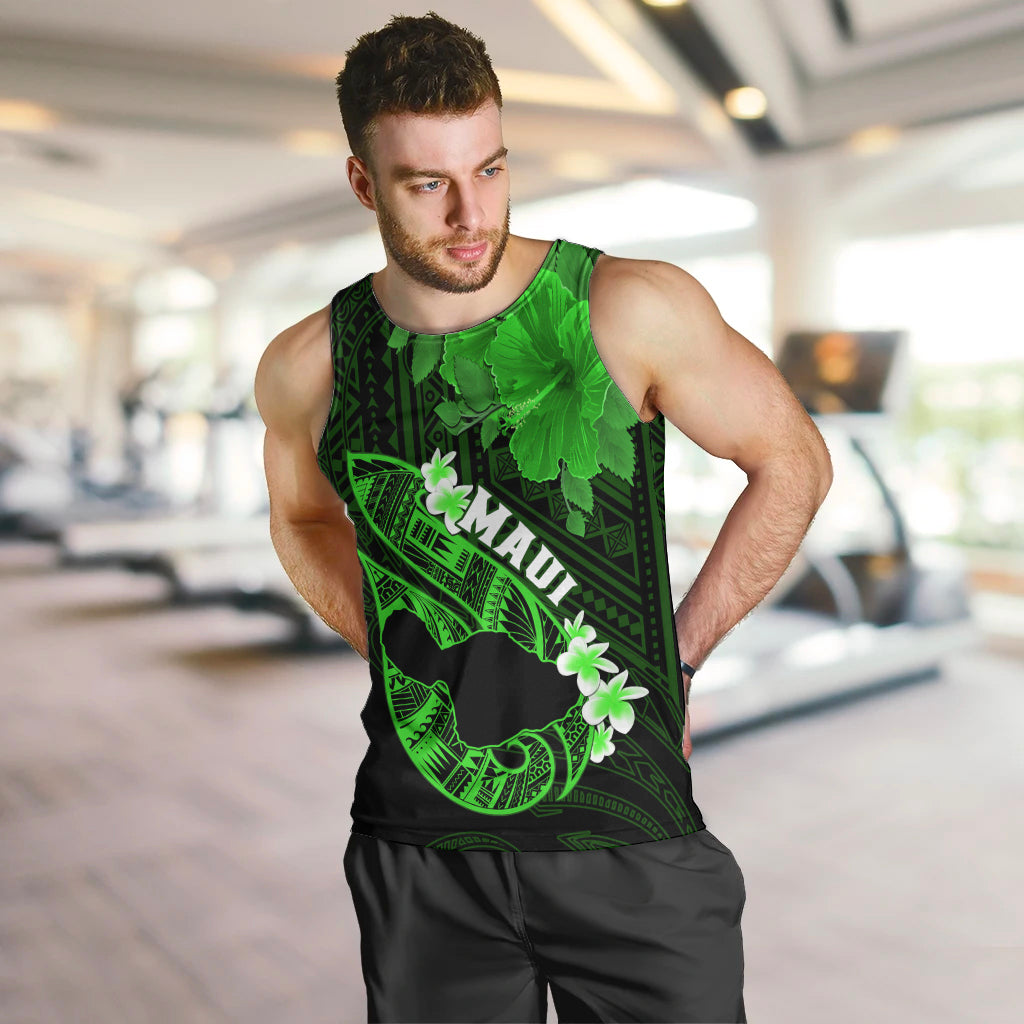 Personalized Hawaii Maui Men Tank Top Polynesian Fish Hook Hibiscus Green Version LT05 - Polynesian Pride