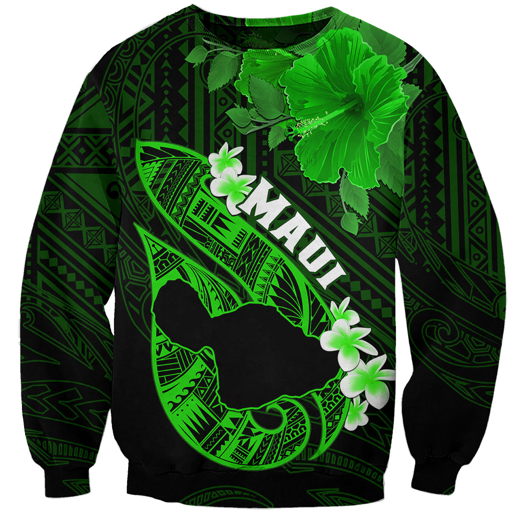 Personalized Hawaii Maui Sweatshirt Polynesian Fish Hook Hibiscus Green Version LT05 Unisex Green - Polynesian Pride