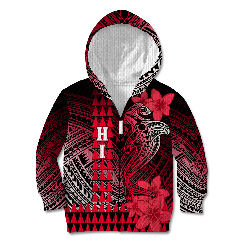 Personalized Hawaii Kid Hoodie Hammerhead Shark Kakau Polynesian Tribal Red LT05 Zip Hoodie Red - Polynesian Pride