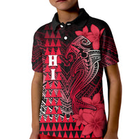 Personalized Hawaii Kid Polo Shirt Hammerhead Shark Kakau Polynesian Tribal Red LT05 Kid Red - Polynesian Pride