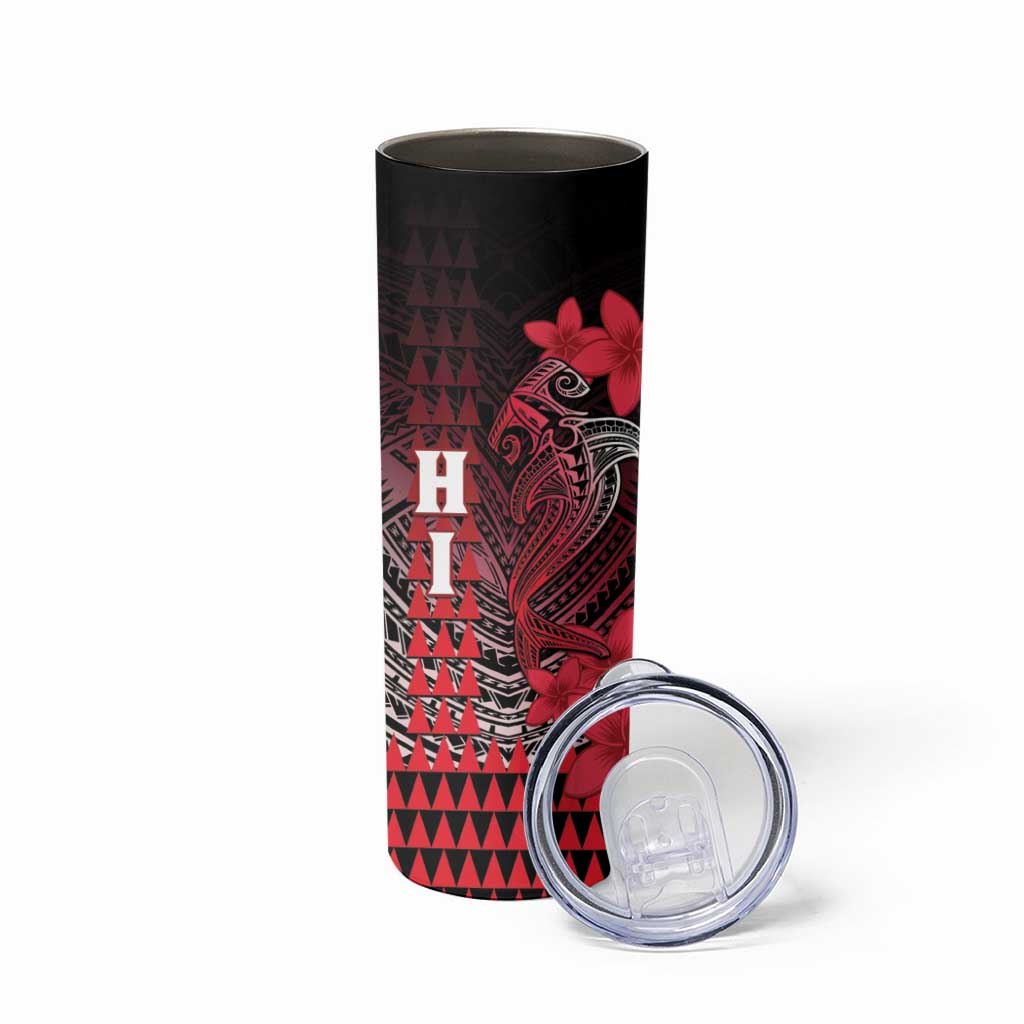 Personalized Hawaii Skinny Tumbler Hammerhead Shark Kakau Polynesian Tribal Red