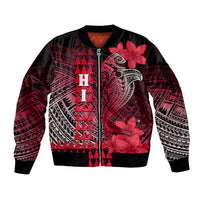 Personalized Hawaii Sleeve Zip Bomber Jacket Hammerhead Shark Kakau Polynesian Tribal Red LT05 Unisex Red - Polynesian Pride