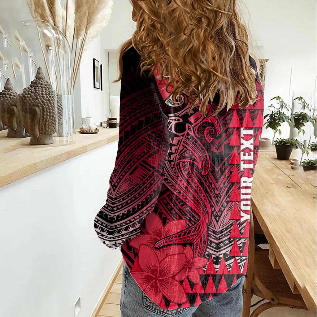 Personalized Hawaii Women Casual Shirt Hammerhead Shark Kakau Polynesian Tribal Red LT05 - Polynesian Pride