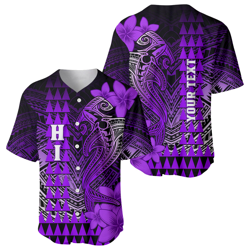Personalized Hawaii Baseball Jersey Hammerhead Shark Kakau Polynesian Tribal Purple LT05 - Polynesian Pride
