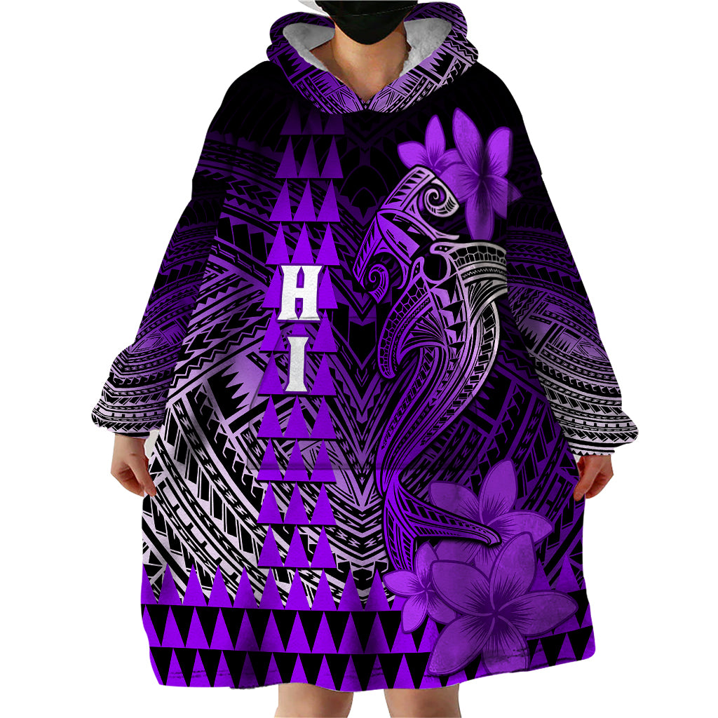 Personalized Hawaii Wearable Blanket Hoodie Hammerhead Shark Kakau Polynesian Tribal Purple LT05 - Polynesian Pride