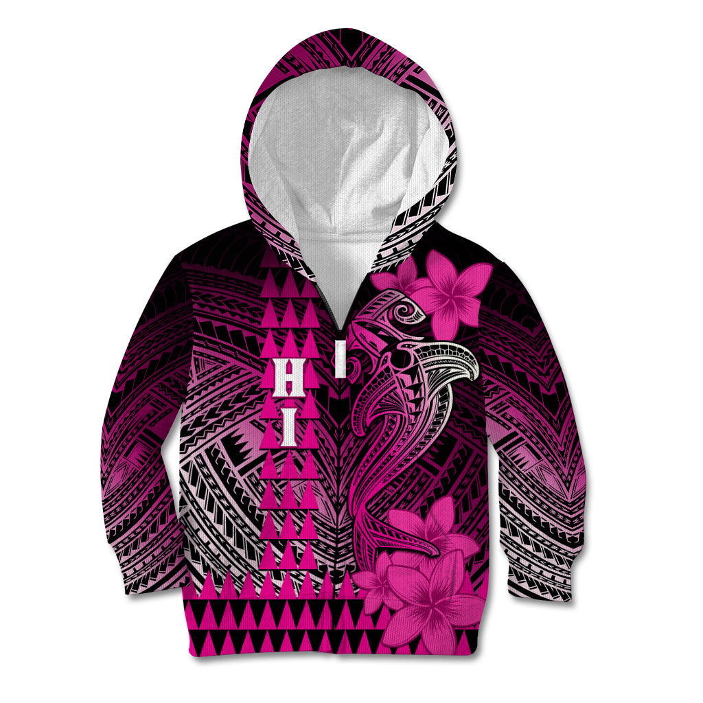 Personalized Hawaii Kid Hoodie Hammerhead Shark Kakau Polynesian Tribal Pink LT05 Zip Hoodie Pink - Polynesian Pride