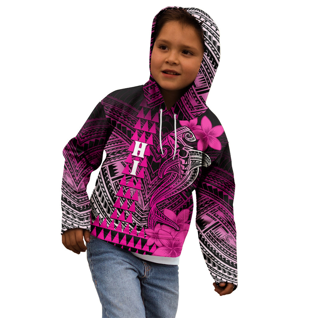 Personalized Hawaii Kid Hoodie Hammerhead Shark Kakau Polynesian Tribal Pink LT05 - Polynesian Pride