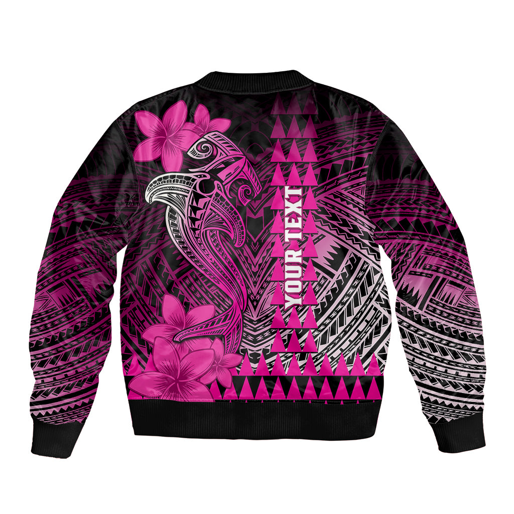 Personalized Hawaii Sleeve Zip Bomber Jacket Hammerhead Shark Kakau Polynesian Tribal Pink LT05 - Polynesian Pride