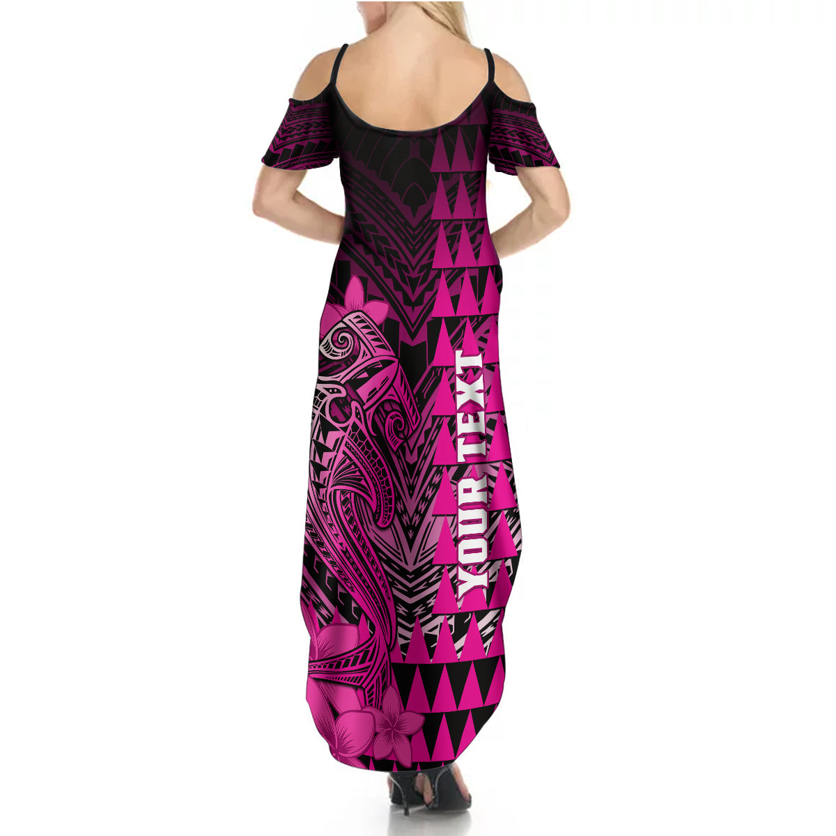 Personalized Hawaii Summer Maxi Dress Hammerhead Shark Kakau Polynesian Tribal Pink LT05 - Polynesian Pride