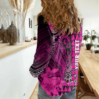 Personalized Hawaii Women Casual Shirt Hammerhead Shark Kakau Polynesian Tribal Pink LT05 - Polynesian Pride