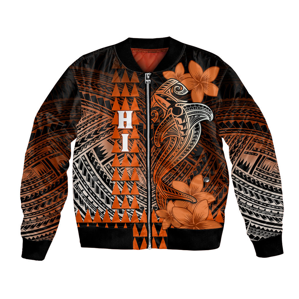 Personalized Hawaii Bomber Jacket Hammerhead Shark Kakau Polynesian Tribal Orange LT05 Unisex Orange - Polynesian Pride