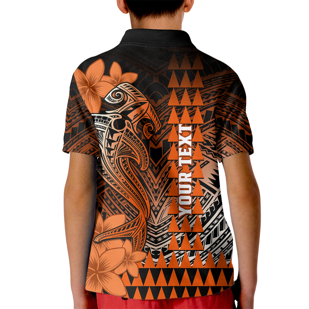Personalized Hawaii Kid Polo Shirt Hammerhead Shark Kakau Polynesian Tribal Orange LT05 - Polynesian Pride