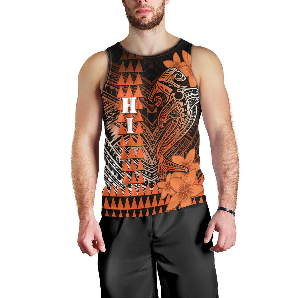Personalized Hawaii Men Tank Top Hammerhead Shark Kakau Polynesian Tribal Orange LT05 - Polynesian Pride