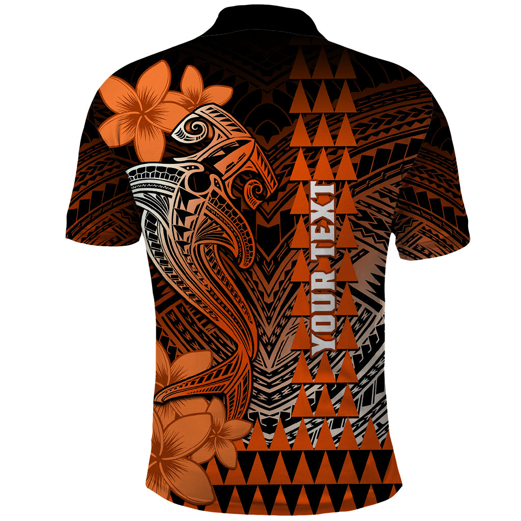 Personalized Hawaii Polo Shirt Hammerhead Shark Kakau Polynesian Tribal Orange LT05 - Polynesian Pride
