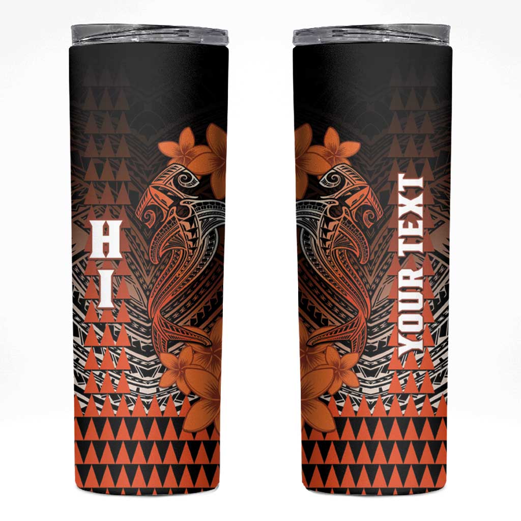 Personalized Hawaii Skinny Tumbler Hammerhead Shark Kakau Polynesian Tribal Orange