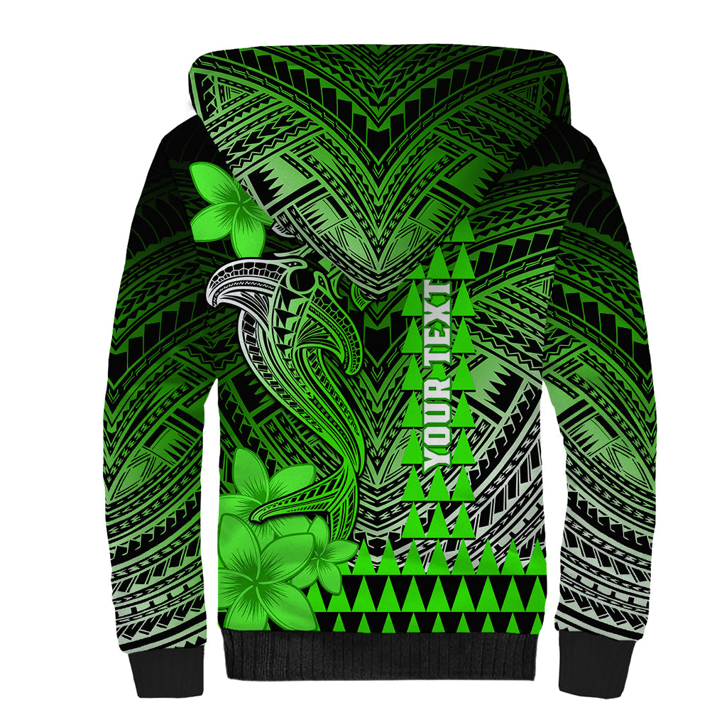 Personalized Hawaii Sherpa Hoodie Hammerhead Shark Kakau Polynesian Tribal Green LT05 - Polynesian Pride
