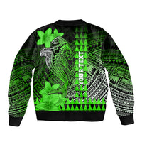 Personalized Hawaii Sleeve Zip Bomber Jacket Hammerhead Shark Kakau Polynesian Tribal Green LT05 - Polynesian Pride