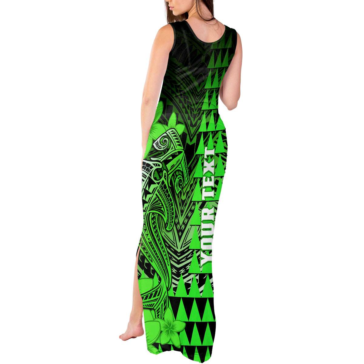 Personalized Hawaii Tank Maxi Dress Hammerhead Shark Kakau Polynesian Tribal Green LT05 - Polynesian Pride