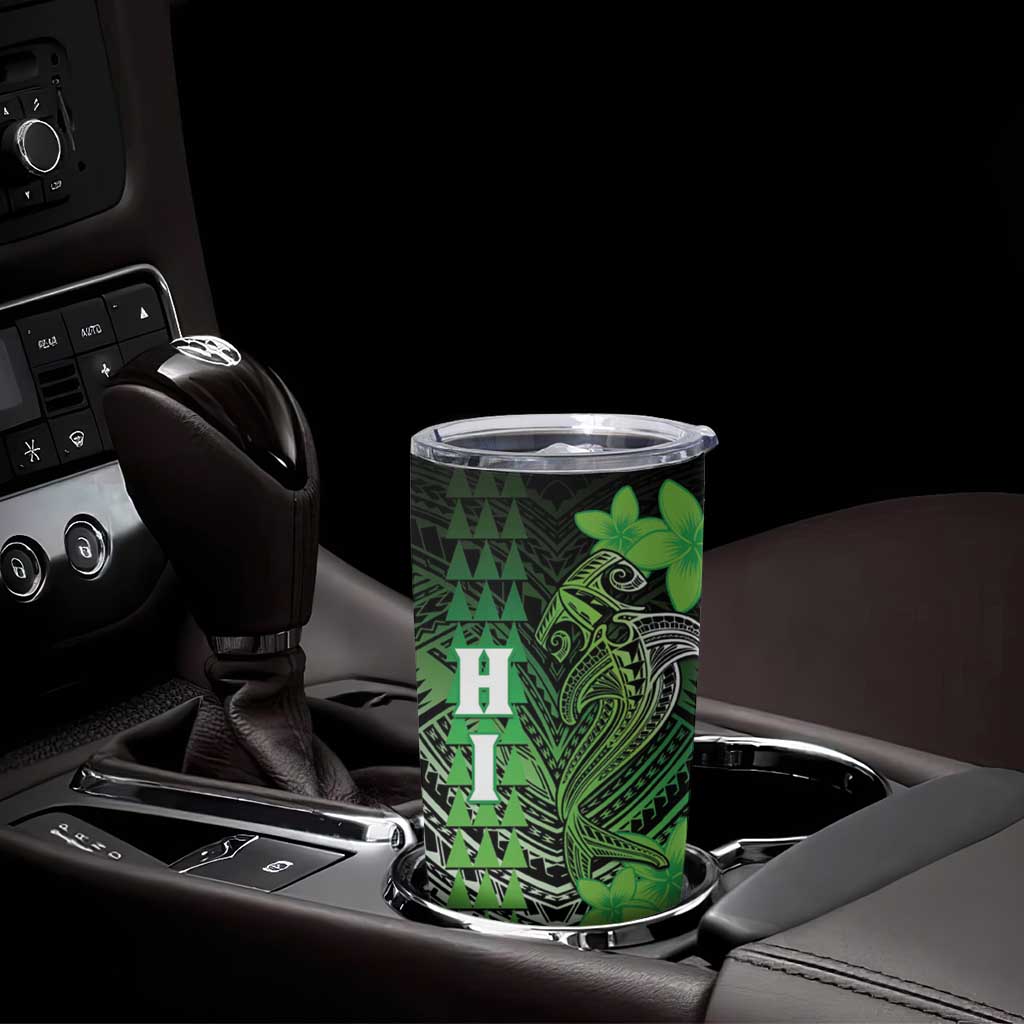 Personalized Hawaii Tumbler Cup Hammerhead Shark Kakau Polynesian Tribal Green