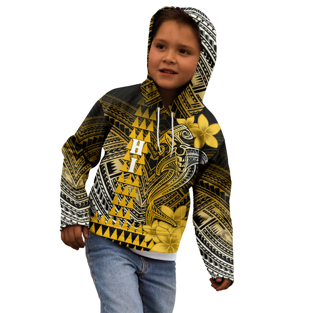 Personalized Hawaii Kid Hoodie Hammerhead Shark Kakau Polynesian Tribal Gold LT05 - Polynesian Pride