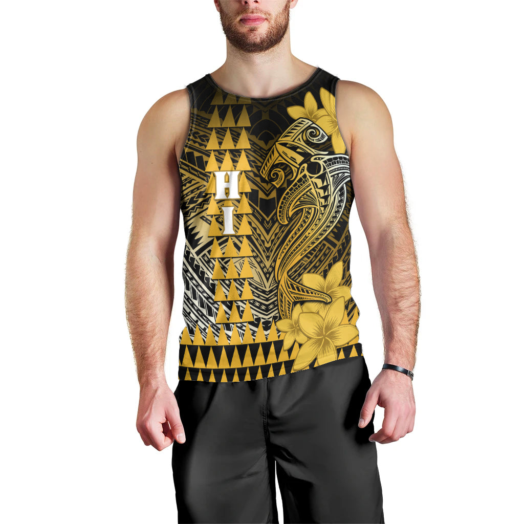 Personalized Hawaii Men Tank Top Hammerhead Shark Kakau Polynesian Tribal Gold LT05 - Polynesian Pride