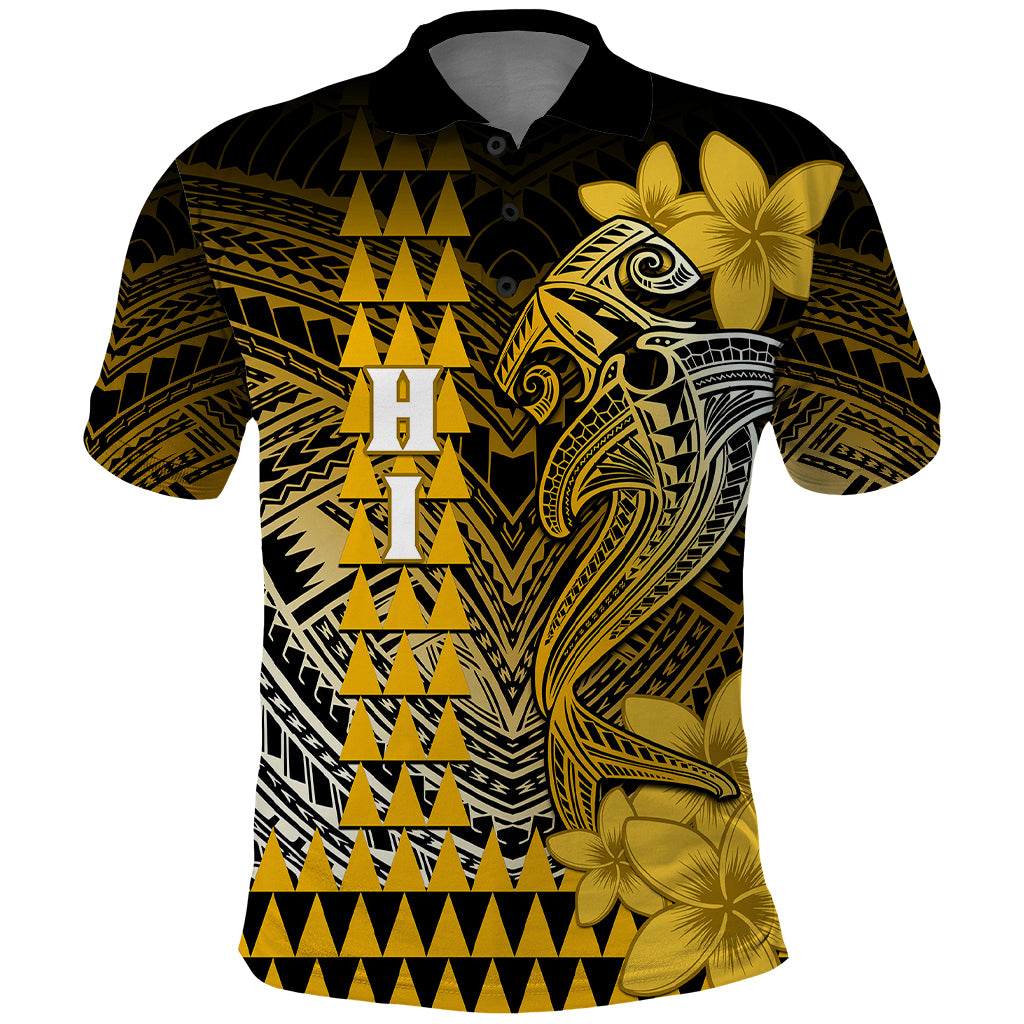 Personalized Hawaii Polo Shirt Hammerhead Shark Kakau Polynesian Tribal Gold LT05 Gold - Polynesian Pride