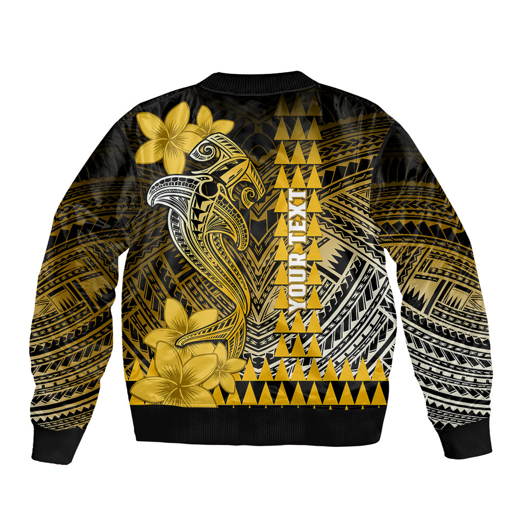 Personalized Hawaii Sleeve Zip Bomber Jacket Hammerhead Shark Kakau Polynesian Tribal Gold LT05 - Polynesian Pride