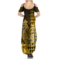 Personalized Hawaii Summer Maxi Dress Hammerhead Shark Kakau Polynesian Tribal Gold LT05 - Polynesian Pride