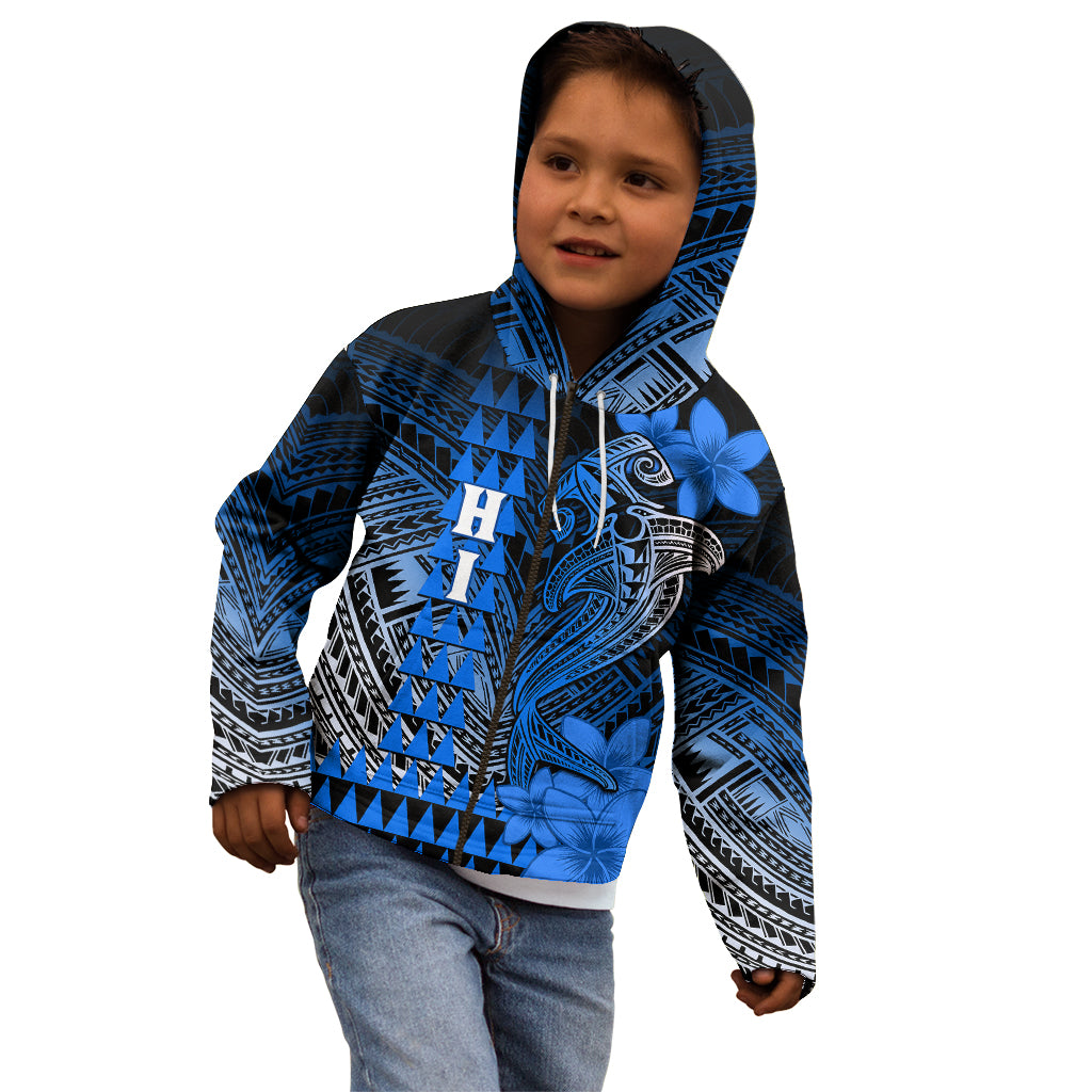 Personalized Hawaii Kid Hoodie Hammerhead Shark Kakau Polynesian Tribal Blue LT05 - Polynesian Pride