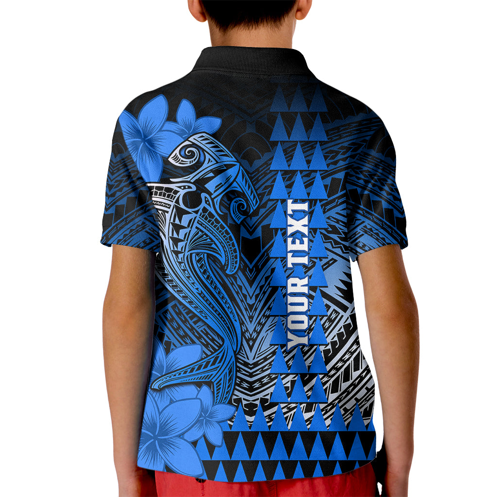 Personalized Hawaii Kid Polo Shirt Hammerhead Shark Kakau Polynesian Tribal Blue LT05 - Polynesian Pride