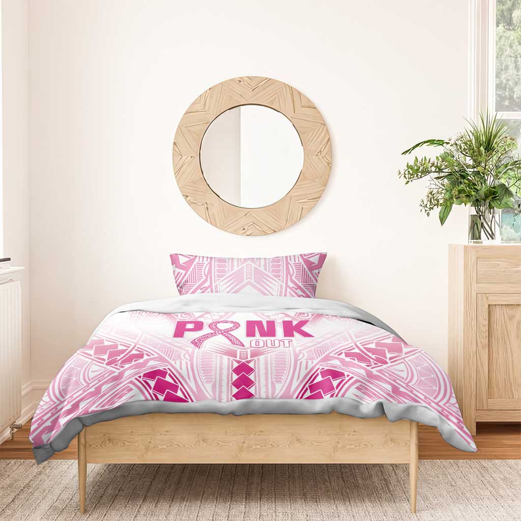 Breast Cancer Pink Out Bedding Set Polynesian Art Tattoo White Version