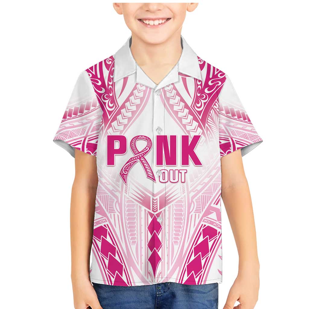 Breast Cancer Pink Out Family Matching Mermaid Dress and Hawaiian Shirt Polynesian Art Tattoo White Version