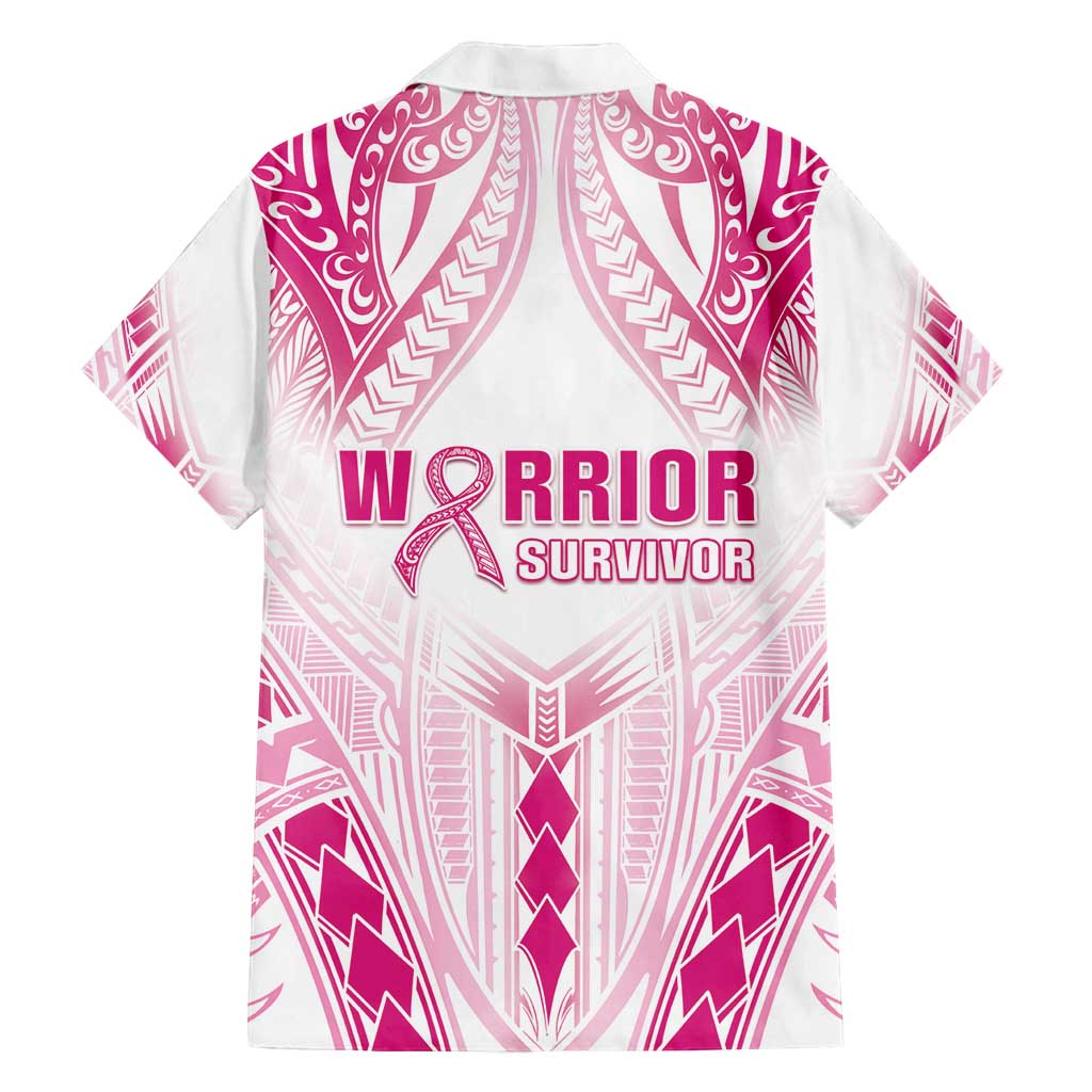 Breast Cancer Pink Out Family Matching Off Shoulder Maxi Dress and Hawaiian Shirt Polynesian Art Tattoo White Version