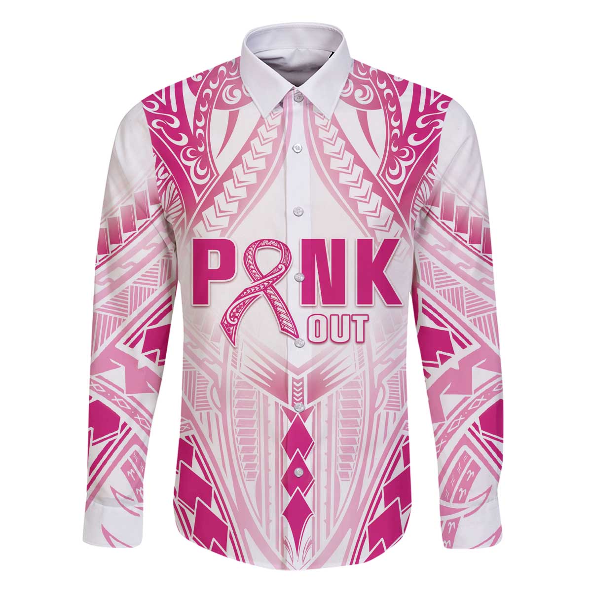 Breast Cancer Pink Out Family Matching Off Shoulder Short Dress and Hawaiian Shirt Polynesian Art Tattoo White Version