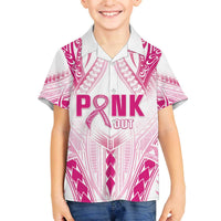 Breast Cancer Pink Out Family Matching Off Shoulder Short Dress and Hawaiian Shirt Polynesian Art Tattoo White Version