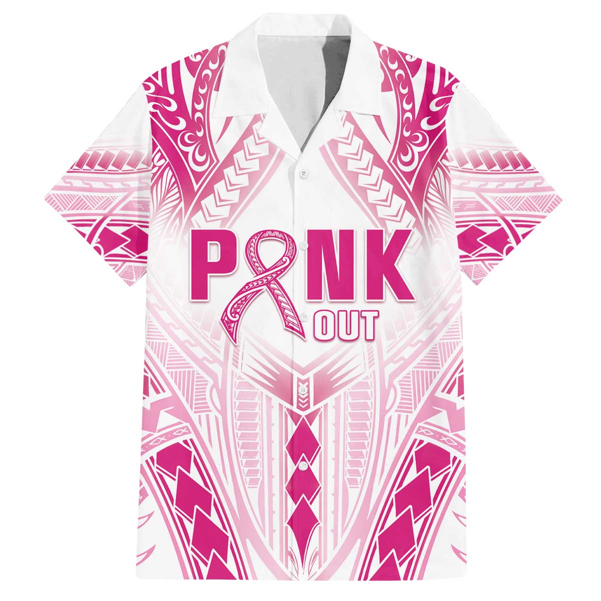 Breast Cancer Pink Out Family Matching Puletasi and Hawaiian Shirt Polynesian Art Tattoo White Version