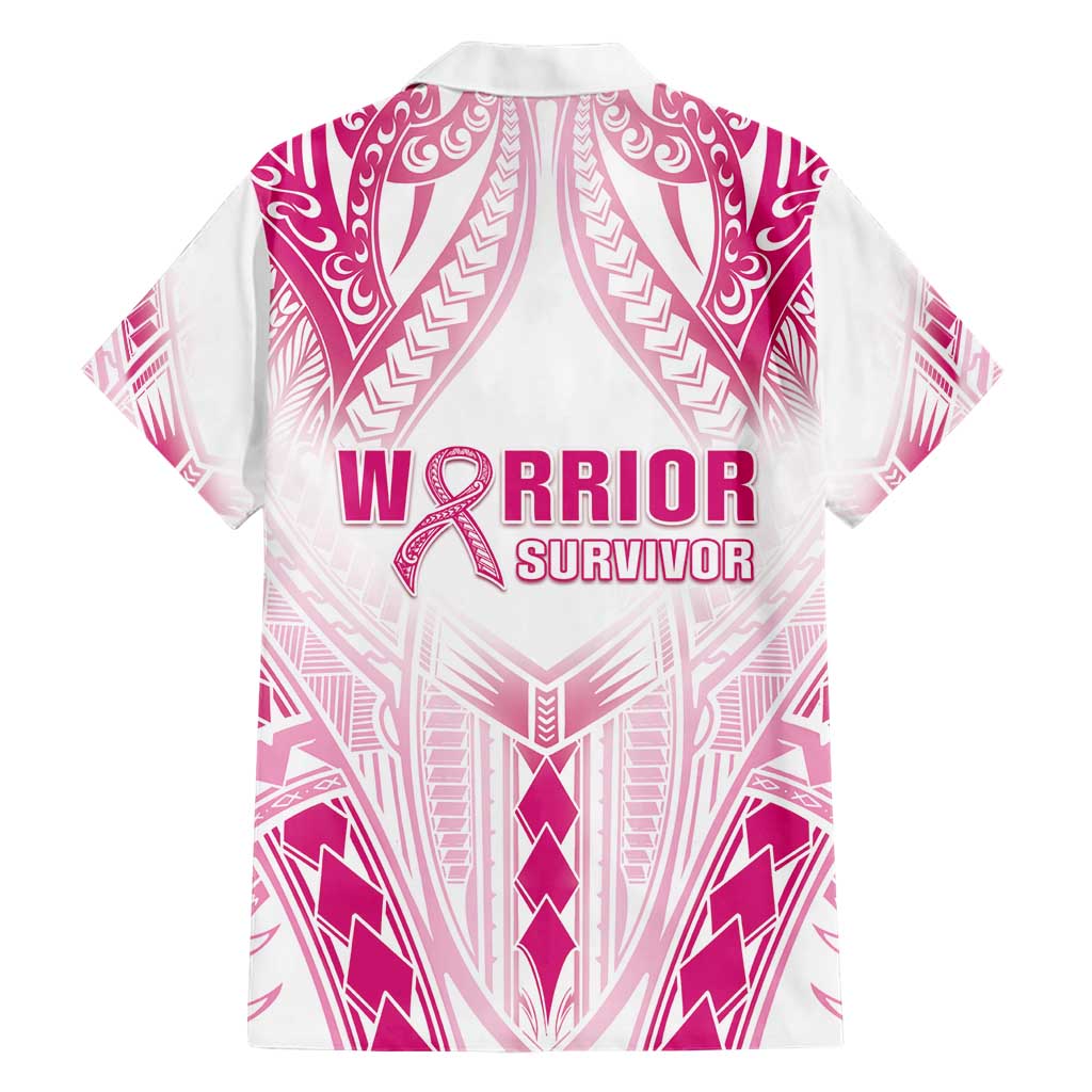Breast Cancer Pink Out Family Matching Short Sleeve Bodycon Dress and Hawaiian Shirt Polynesian Art Tattoo White Version