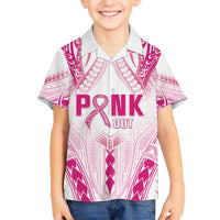 Breast Cancer Pink Out Family Matching Short Sleeve Bodycon Dress and Hawaiian Shirt Polynesian Art Tattoo White Version