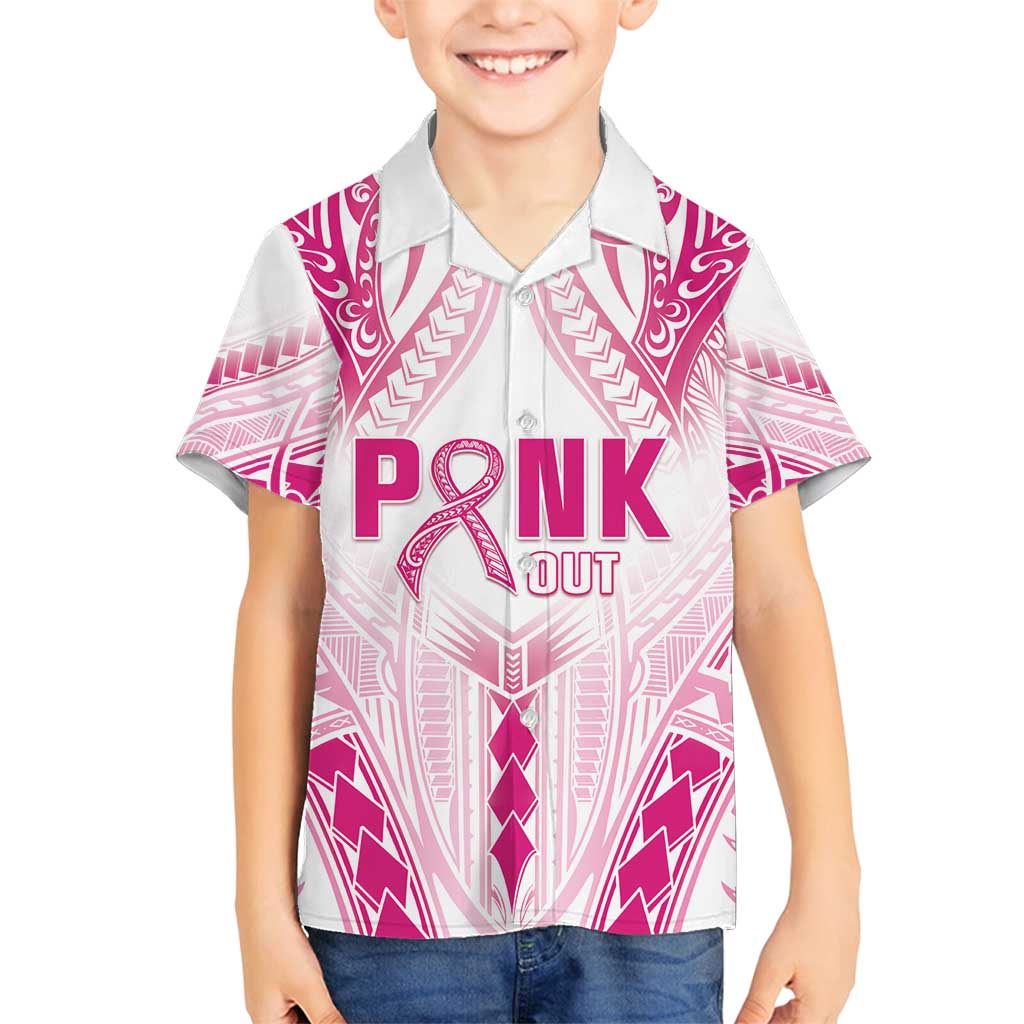 Breast Cancer Pink Out Family Matching Tank Maxi Dress and Hawaiian Shirt Polynesian Art Tattoo White Version