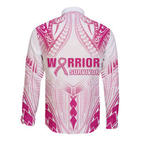 Breast Cancer Pink Out Long Sleeve Button Shirt Polynesian Art Tattoo White Version