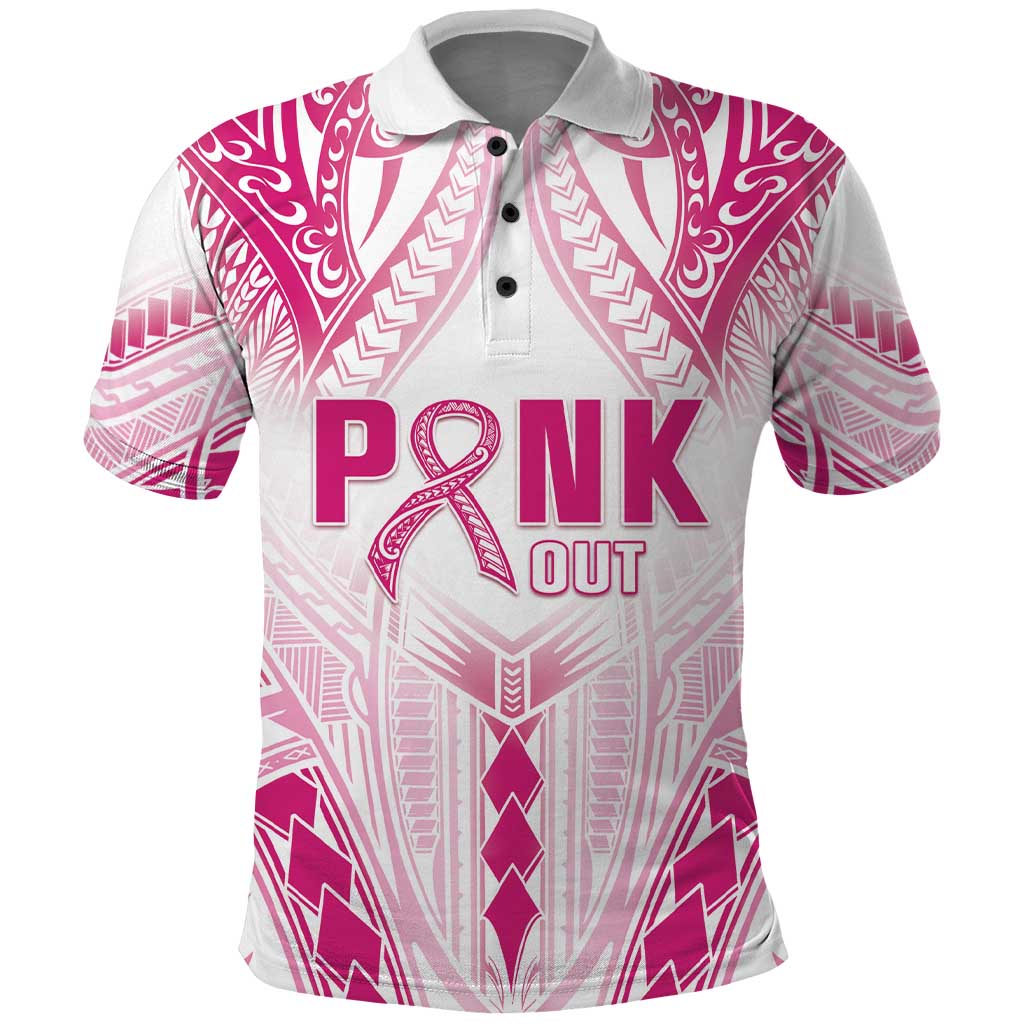 Breast Cancer Pink Out Polo Shirt Polynesian Art Tattoo White Version LT05 White - Polynesian Pride